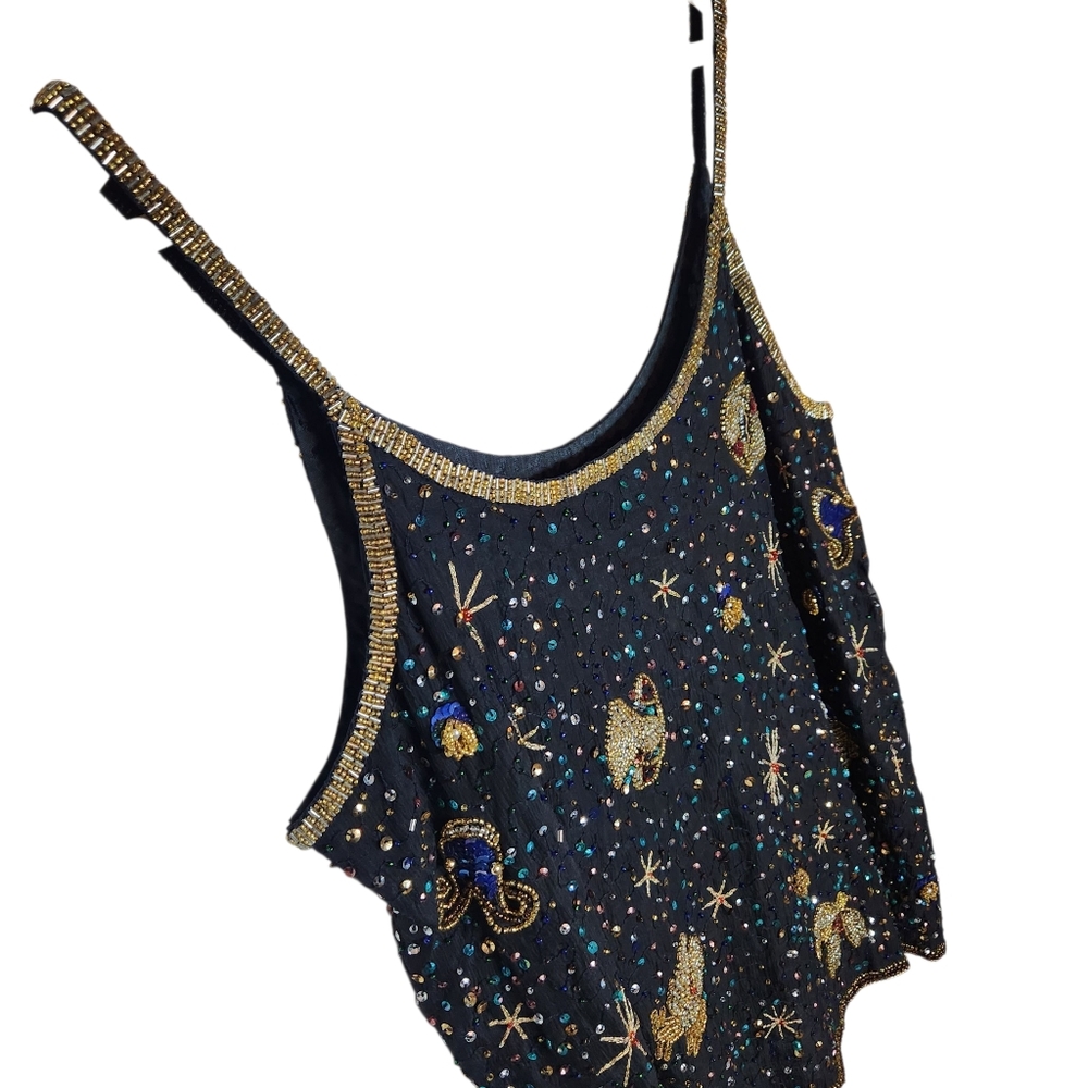 Vintage 80s Silk Beaded Celestial Camisole - Picture 2 of 9
